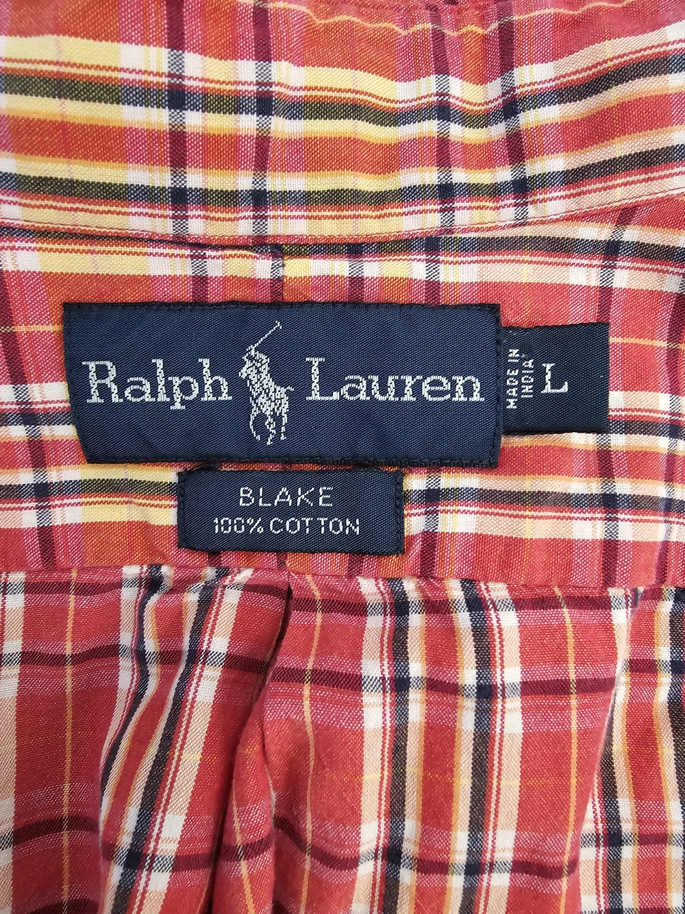 Ralph Lauren Blake Mens Shirt L Red Yellow Madras Plaid Cotton Button Down - Picture 2 of 10